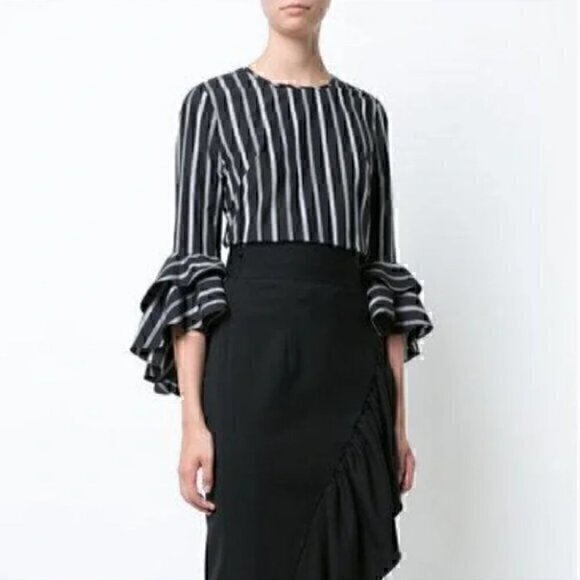 Milly black striped bell sleeve Gaby blouse - Picture 1 of 7